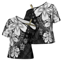 Polynesia Romantic Valentine Cross Shoulder Shirt Sea Turtle Couple With Black Plumeria