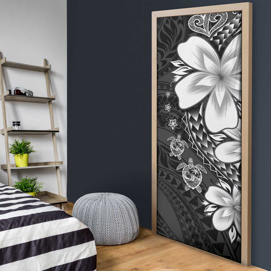 Polynesia Romantic Valentine Door Cover Sea Turtle Couple With Black Plumeria