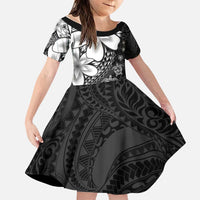 Polynesia Romantic Valentine Family Matching Long Sleeve Bodycon Dress and Hawaiian Shirt Sea Turtle Couple With Black Plumeria LT05 Daughter's Dress Black - Polynesian Pride