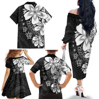 Polynesia Romantic Valentine Family Matching Off The Shoulder Long Sleeve Dress and Hawaiian Shirt Sea Turtle Couple With Black Plumeria LT05 - Polynesian Pride
