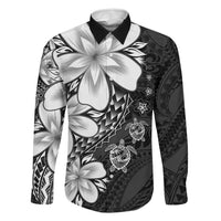 Polynesia Romantic Valentine Family Matching Off Shoulder Short Dress and Hawaiian Shirt Sea Turtle Couple With Black Plumeria LT05 Dad's Shirt - Long Sleeve Black - Polynesian Pride