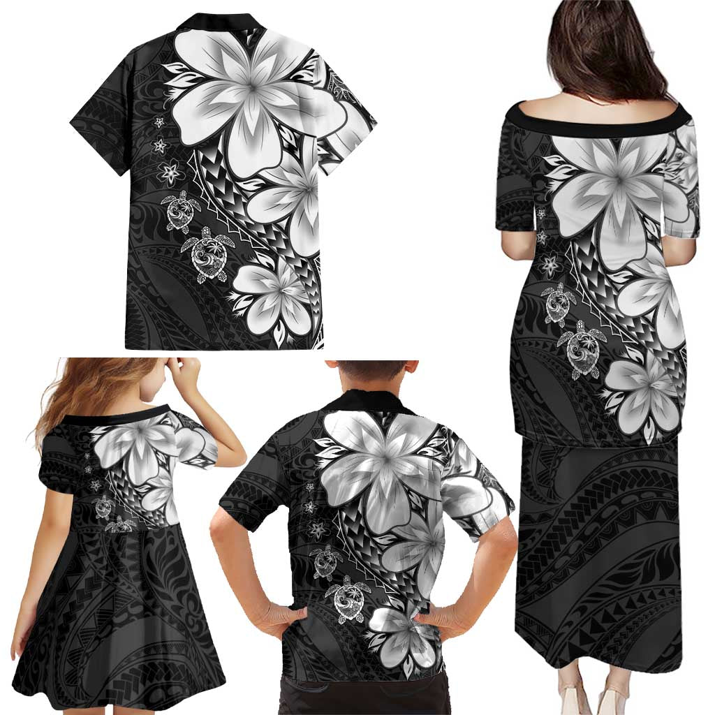 Polynesia Romantic Valentine Family Matching Puletasi and Hawaiian Shirt Sea Turtle Couple With Black Plumeria LT05 - Polynesian Pride