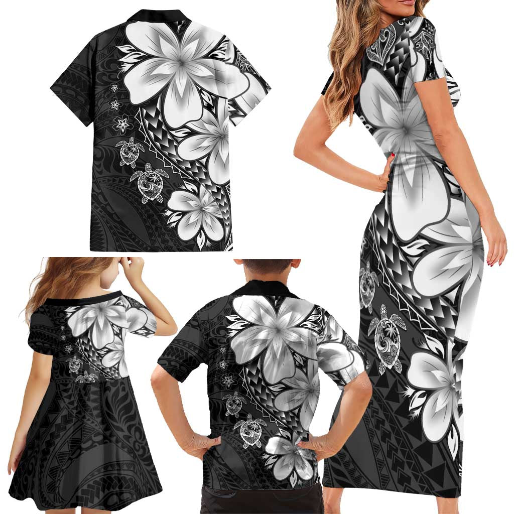 Polynesia Romantic Valentine Family Matching Short Sleeve Bodycon Dress and Hawaiian Shirt Sea Turtle Couple With Black Plumeria LT05 - Polynesian Pride
