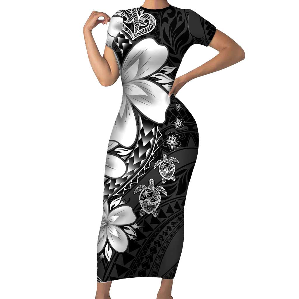 Polynesia Romantic Valentine Family Matching Short Sleeve Bodycon Dress and Hawaiian Shirt Sea Turtle Couple With Black Plumeria LT05 Mom's Dress Black - Polynesian Pride