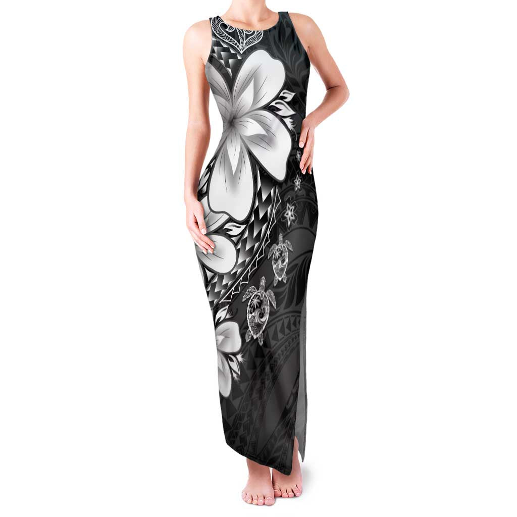Polynesia Romantic Valentine Family Matching Tank Maxi Dress and Hawaiian Shirt Sea Turtle Couple With Black Plumeria LT05 Mom's Dress Black - Polynesian Pride