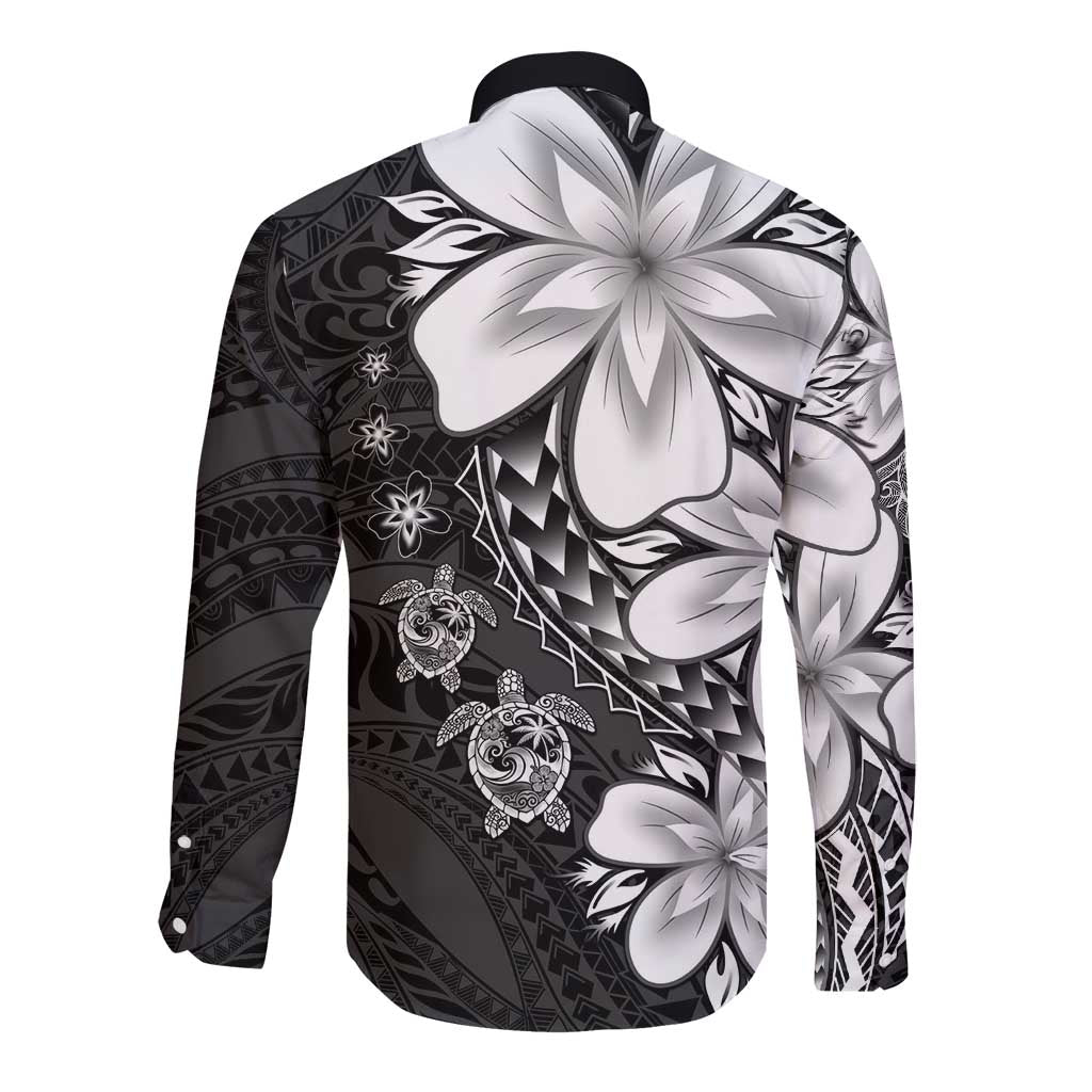 Polynesia Romantic Valentine Long Sleeve Button Shirt Sea Turtle Couple With Black Plumeria