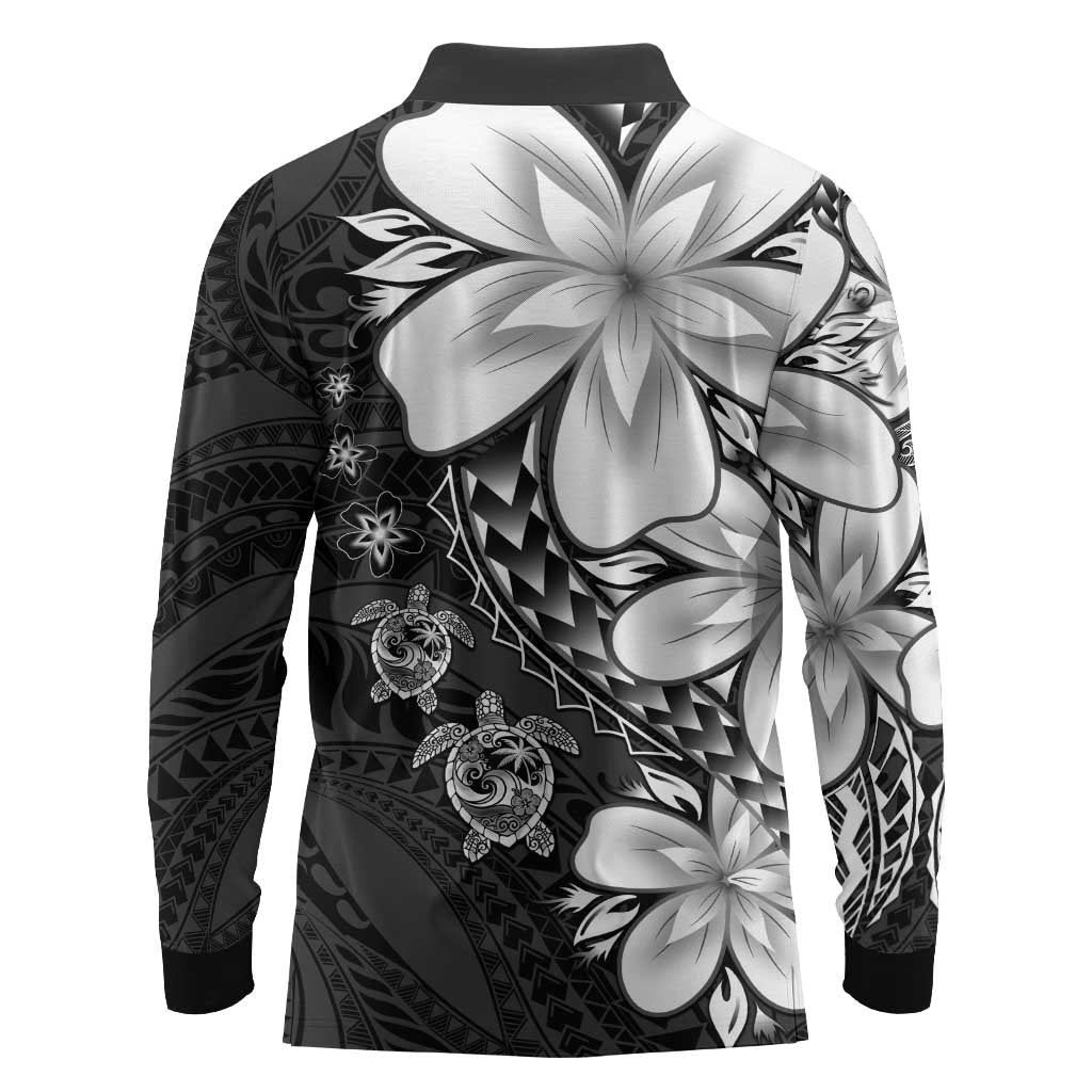 Polynesia Romantic Valentine Long Sleeve Polo Shirt Sea Turtle Couple With Black Plumeria