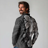 Polynesia Romantic Valentine Long Sleeve Polo Shirt Sea Turtle Couple With Black Plumeria