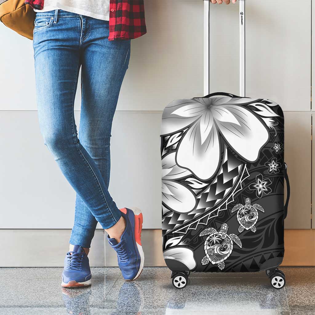 Polynesia Romantic Valentine Luggage Cover Sea Turtle Couple With Black Plumeria