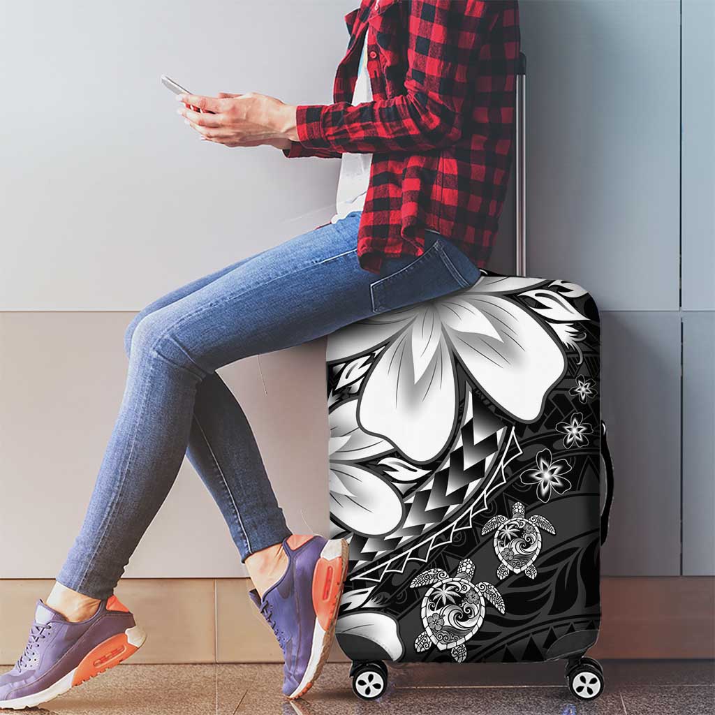 Polynesia Romantic Valentine Luggage Cover Sea Turtle Couple With Black Plumeria