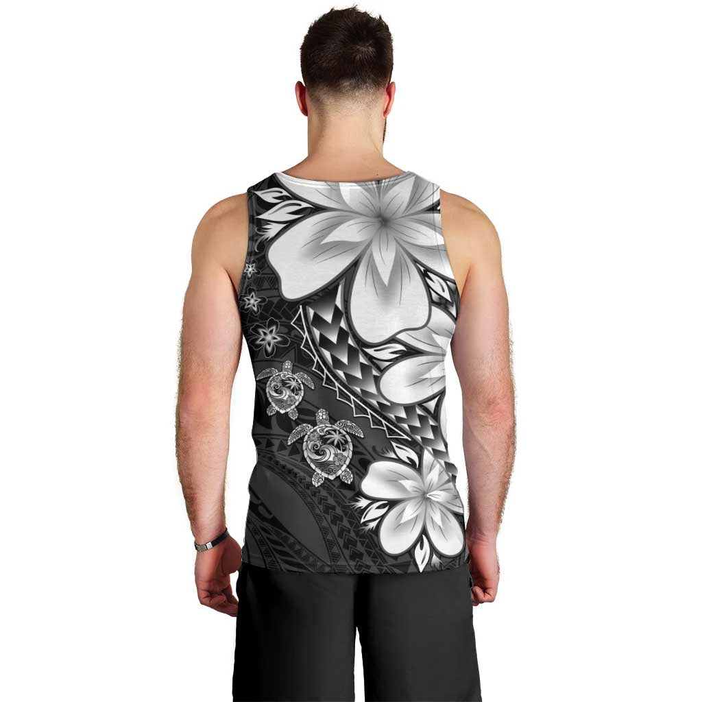 Polynesia Romantic Valentine Men Tank Top Sea Turtle Couple With Black Plumeria