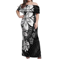 Polynesia Romantic Valentine Off Shoulder Maxi Dress Sea Turtle Couple With Black Plumeria