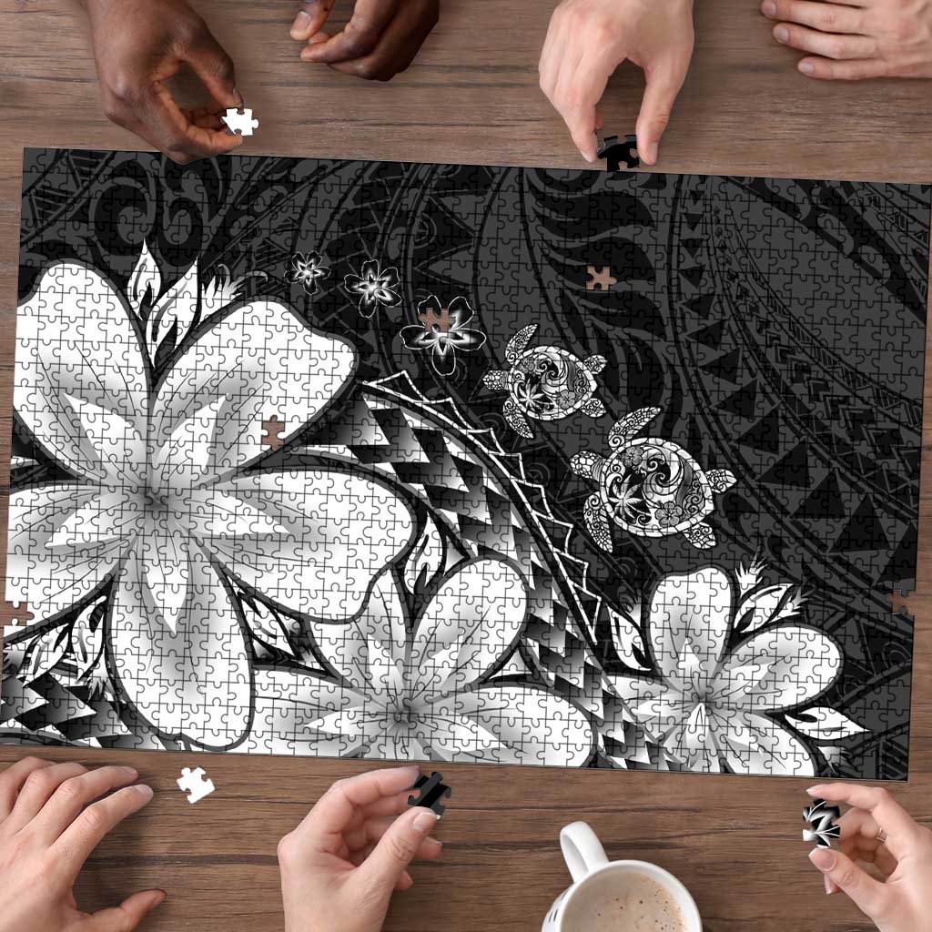 Polynesia Romantic Valentine Puzzle Sea Turtle Couple With Black Plumeria