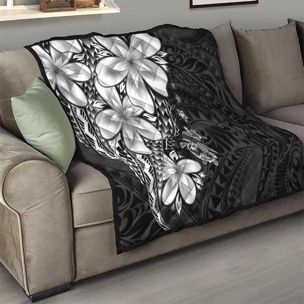Polynesia Romantic Valentine Quilt Sea Turtle Couple With Black Plumeria