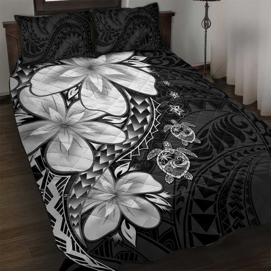 Polynesia Romantic Valentine Quilt Bed Set Sea Turtle Couple With Black Plumeria