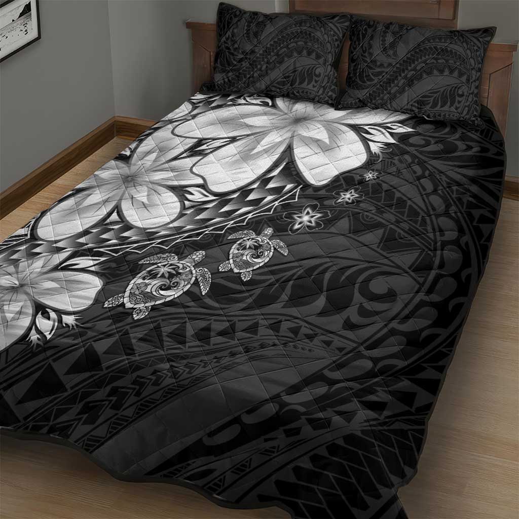 Polynesia Romantic Valentine Quilt Bed Set Sea Turtle Couple With Black Plumeria