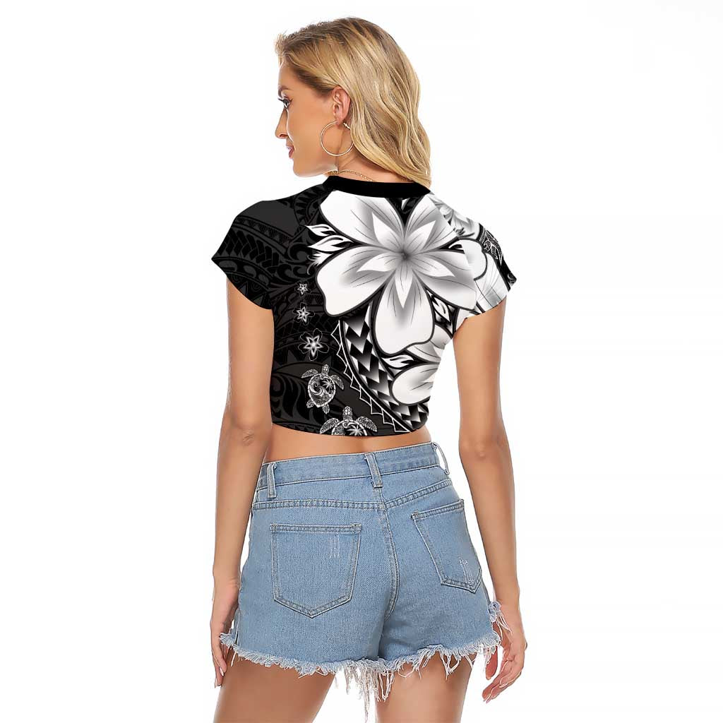 Polynesia Romantic Valentine Raglan Cropped T Shirt Sea Turtle Couple With Black Plumeria