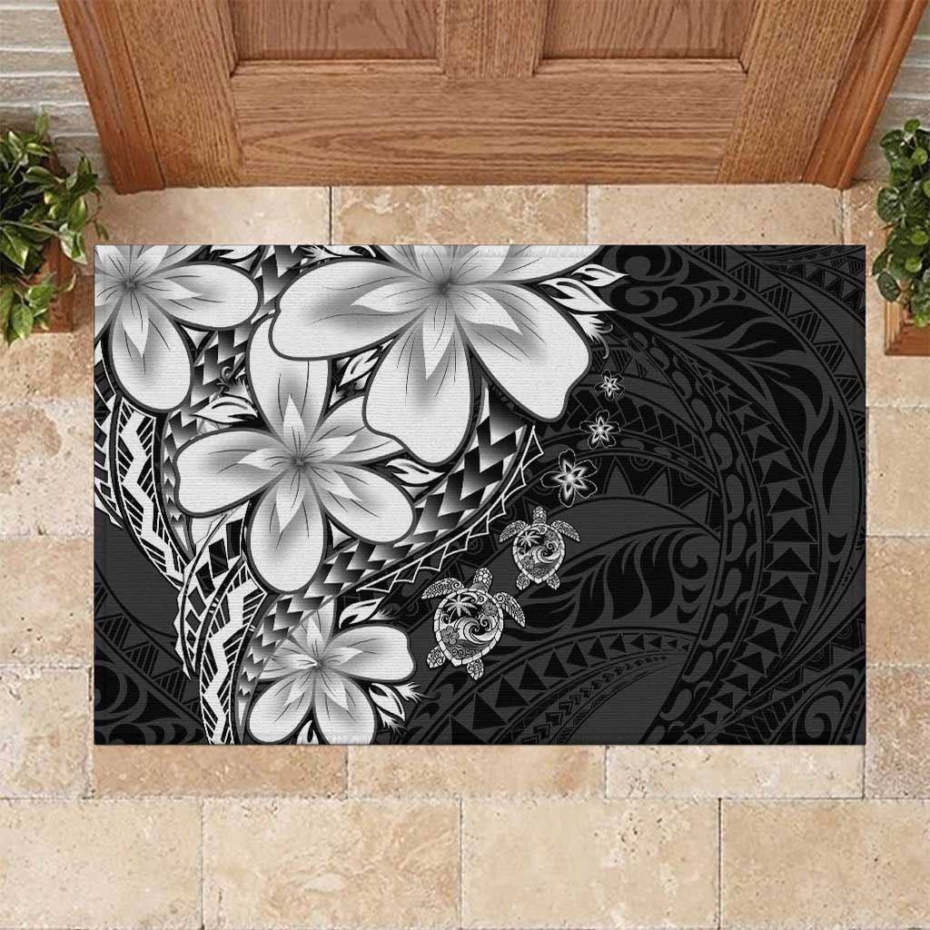 Polynesia Romantic Valentine Rubber Doormat Sea Turtle Couple With Black Plumeria