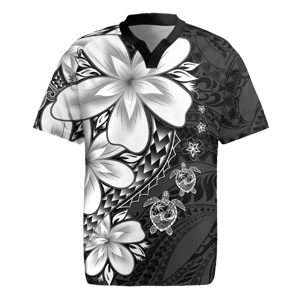 Polynesia Romantic Valentine Rugby Jersey Sea Turtle Couple With Black Plumeria