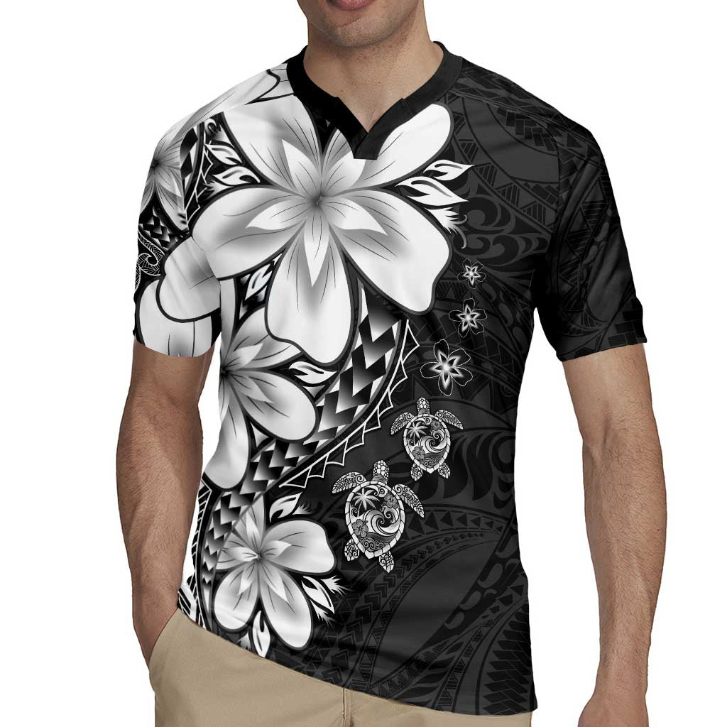 Polynesia Romantic Valentine Rugby Jersey Sea Turtle Couple With Black Plumeria