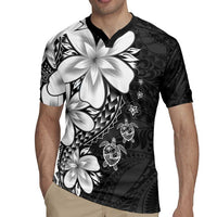 Polynesia Romantic Valentine Rugby Jersey Sea Turtle Couple With Black Plumeria