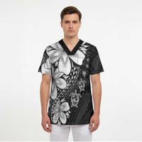 Polynesia Romantic Valentine Scrub Top Sea Turtle Couple With Black Plumeria