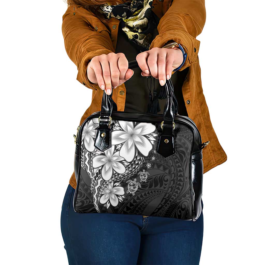 Polynesia Romantic Valentine Shoulder Handbag Sea Turtle Couple With Black Plumeria