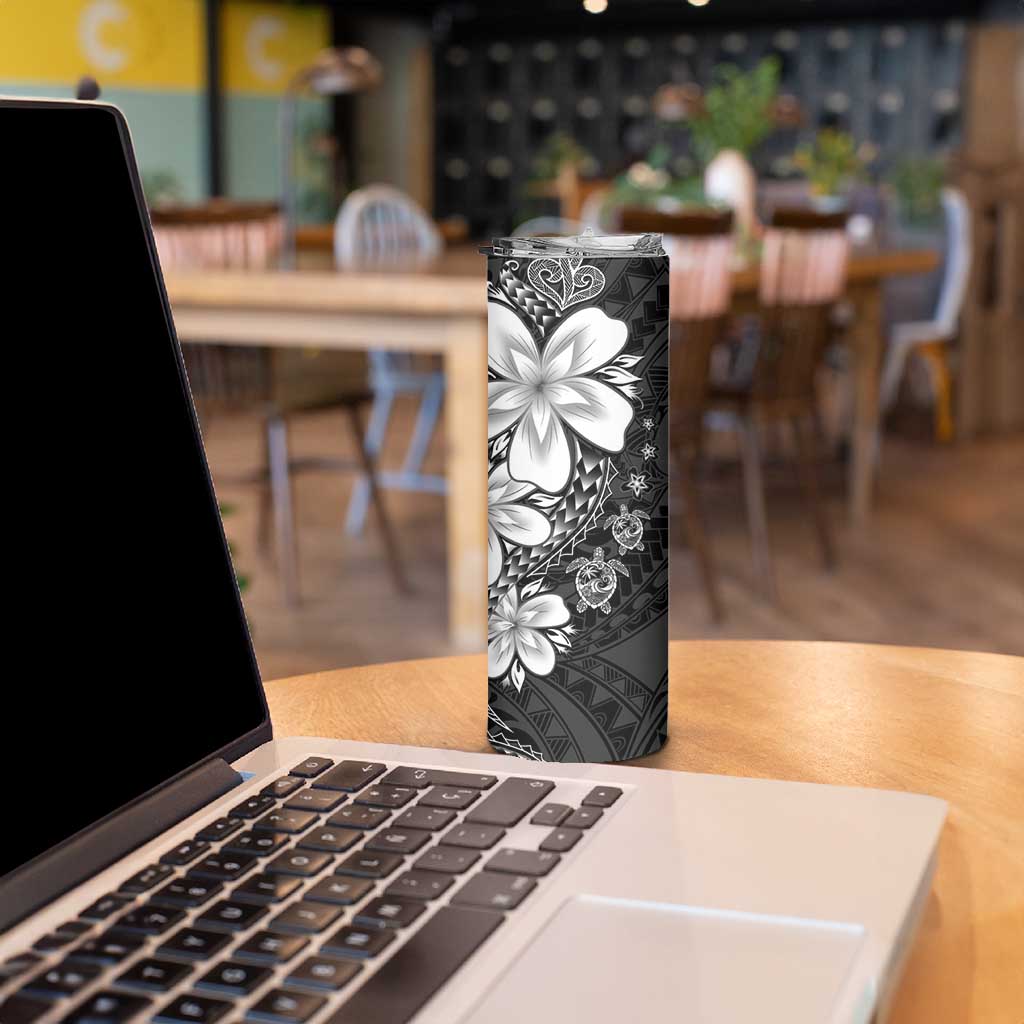 Polynesia Romantic Valentine Skinny Tumbler Sea Turtle Couple With Black Plumeria