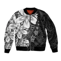 Polynesia Romantic Valentine Sleeve Zip Bomber Jacket Sea Turtle Couple With Black Plumeria