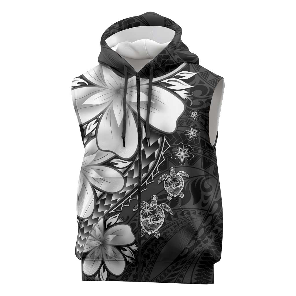 Polynesia Romantic Valentine Sleeveless Zip Hoodie Sea Turtle Couple With Black Plumeria