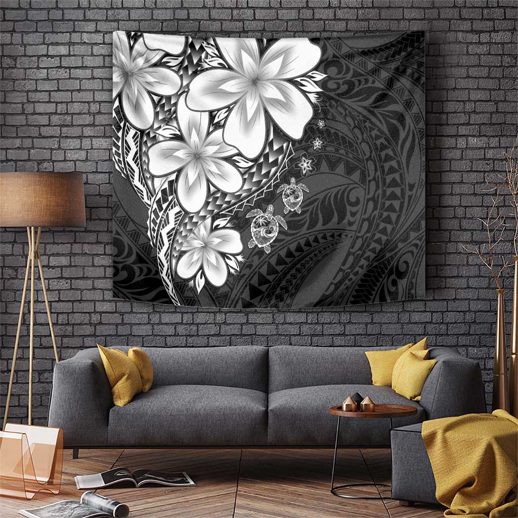 Polynesia Romantic Valentine Tapestry Sea Turtle Couple With Black Plumeria