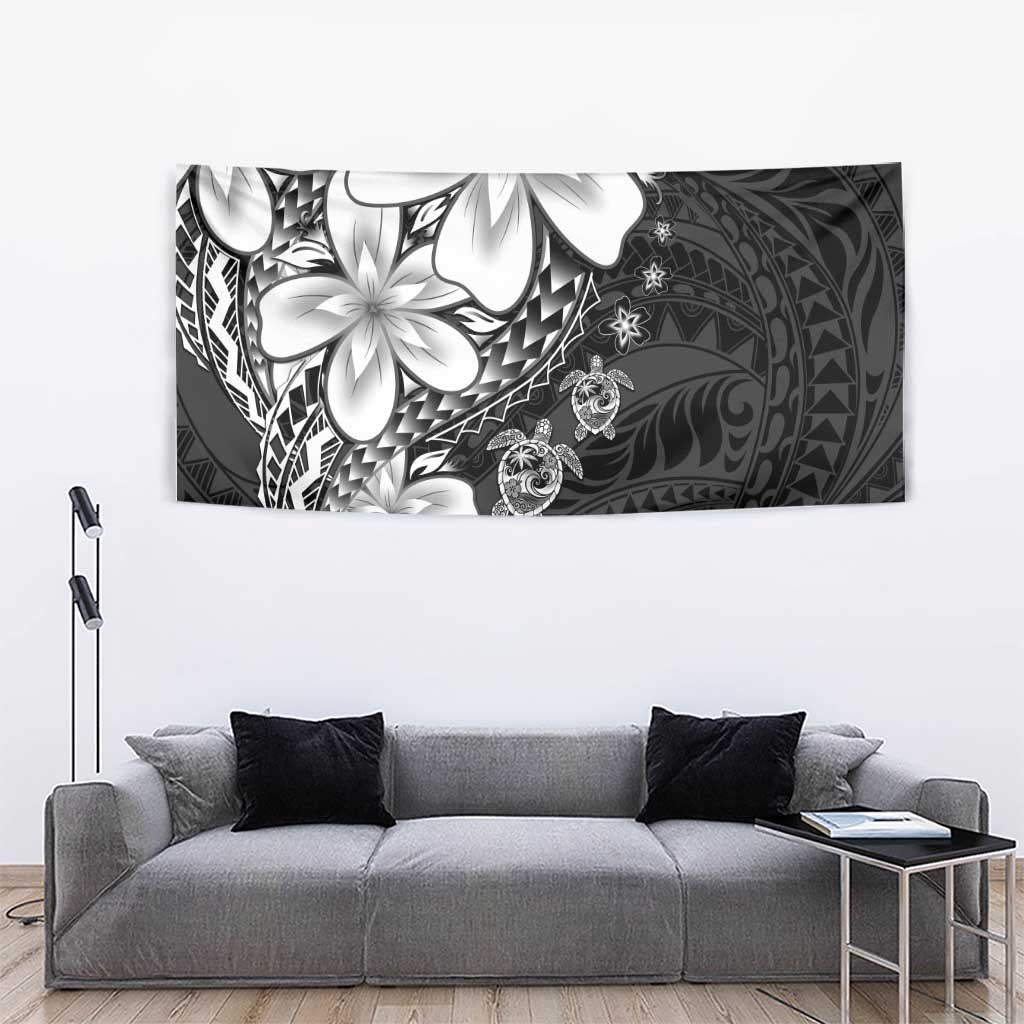 Polynesia Romantic Valentine Tapestry Sea Turtle Couple With Black Plumeria