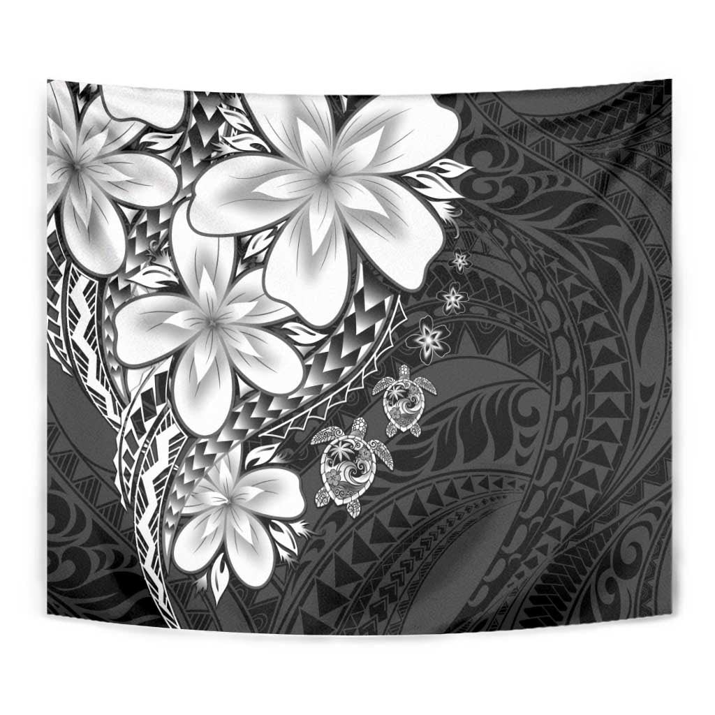 Polynesia Romantic Valentine Tapestry Sea Turtle Couple With Black Plumeria