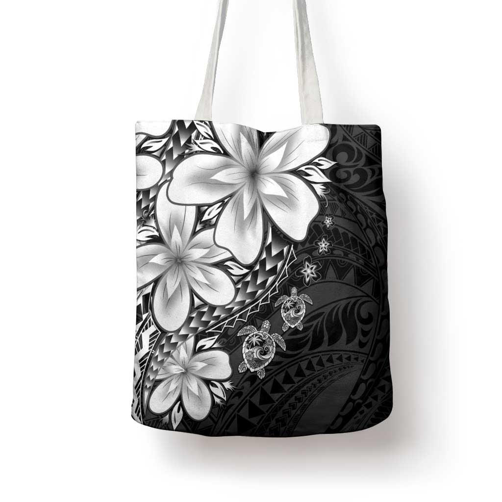 Polynesia Romantic Valentine Tote Bag Sea Turtle Couple With Black Plumeria