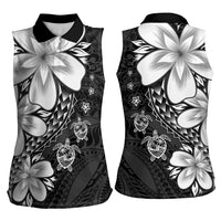 Polynesia Romantic Valentine Women Sleeveless Polo Shirt Sea Turtle Couple With Black Plumeria