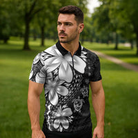 Polynesia Romantic Valentine Zipper Polo Shirt Sea Turtle Couple With Black Plumeria