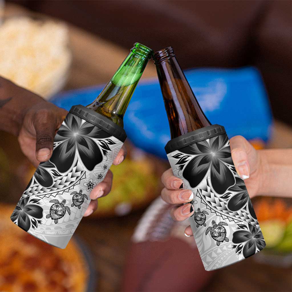 Polynesia Romantic Valentine 4 in 1 Can Cooler Tumbler Sea Turtle Couple With White Plumeria