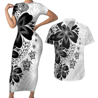 Polynesia Romantic Valentine Couples Matching Short Sleeve Bodycon Dress and Hawaiian Shirt Sea Turtle Couple With White Plumeria LT05 White - Polynesian Pride