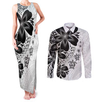 Polynesia Romantic Valentine Couples Matching Tank Maxi Dress and Long Sleeve Button Shirt Sea Turtle Couple With White Plumeria