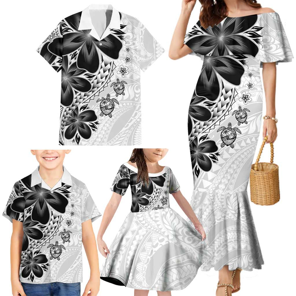Polynesia Romantic Valentine Family Matching Mermaid Dress and Hawaiian Shirt Sea Turtle Couple With White Plumeria