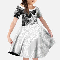 Polynesia Romantic Valentine Family Matching Off Shoulder Maxi Dress and Hawaiian Shirt Sea Turtle Couple With White Plumeria LT05 Daughter's Dress White - Polynesian Pride