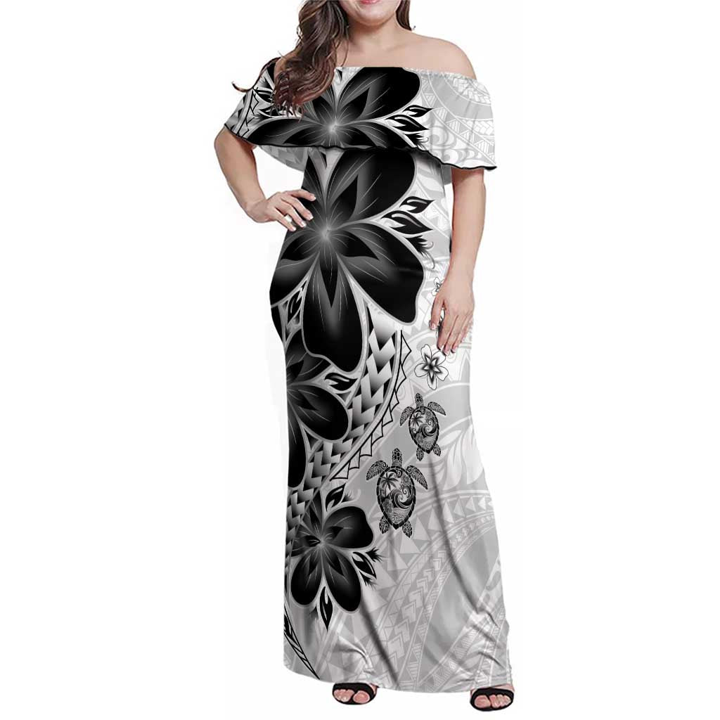 Polynesia Romantic Valentine Family Matching Off Shoulder Maxi Dress and Hawaiian Shirt Sea Turtle Couple With White Plumeria LT05 Mom's Dress White - Polynesian Pride