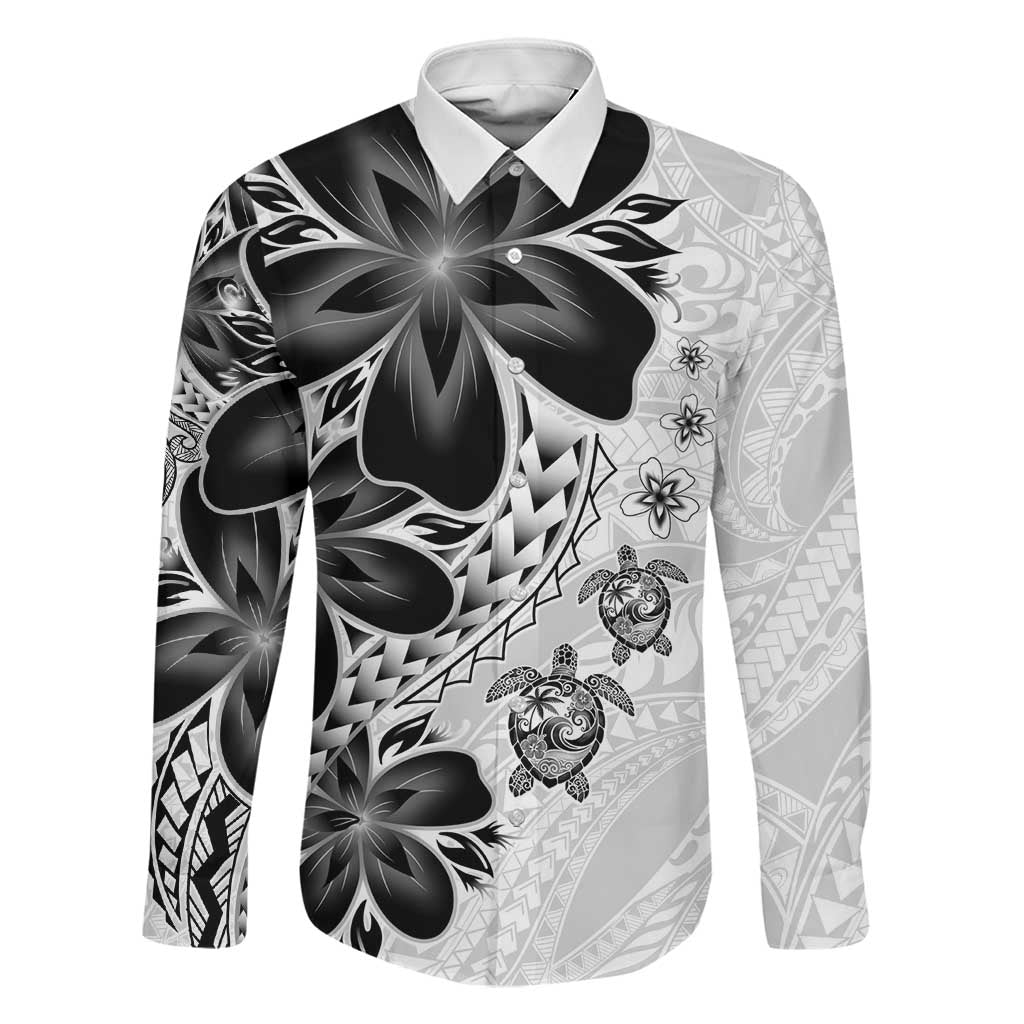 Polynesia Romantic Valentine Family Matching Off Shoulder Short Dress and Hawaiian Shirt Sea Turtle Couple With White Plumeria LT05 Dad's Shirt - Long Sleeve White - Polynesian Pride