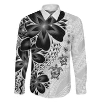 Polynesia Romantic Valentine Family Matching Off Shoulder Short Dress and Hawaiian Shirt Sea Turtle Couple With White Plumeria LT05 Dad's Shirt - Long Sleeve White - Polynesian Pride