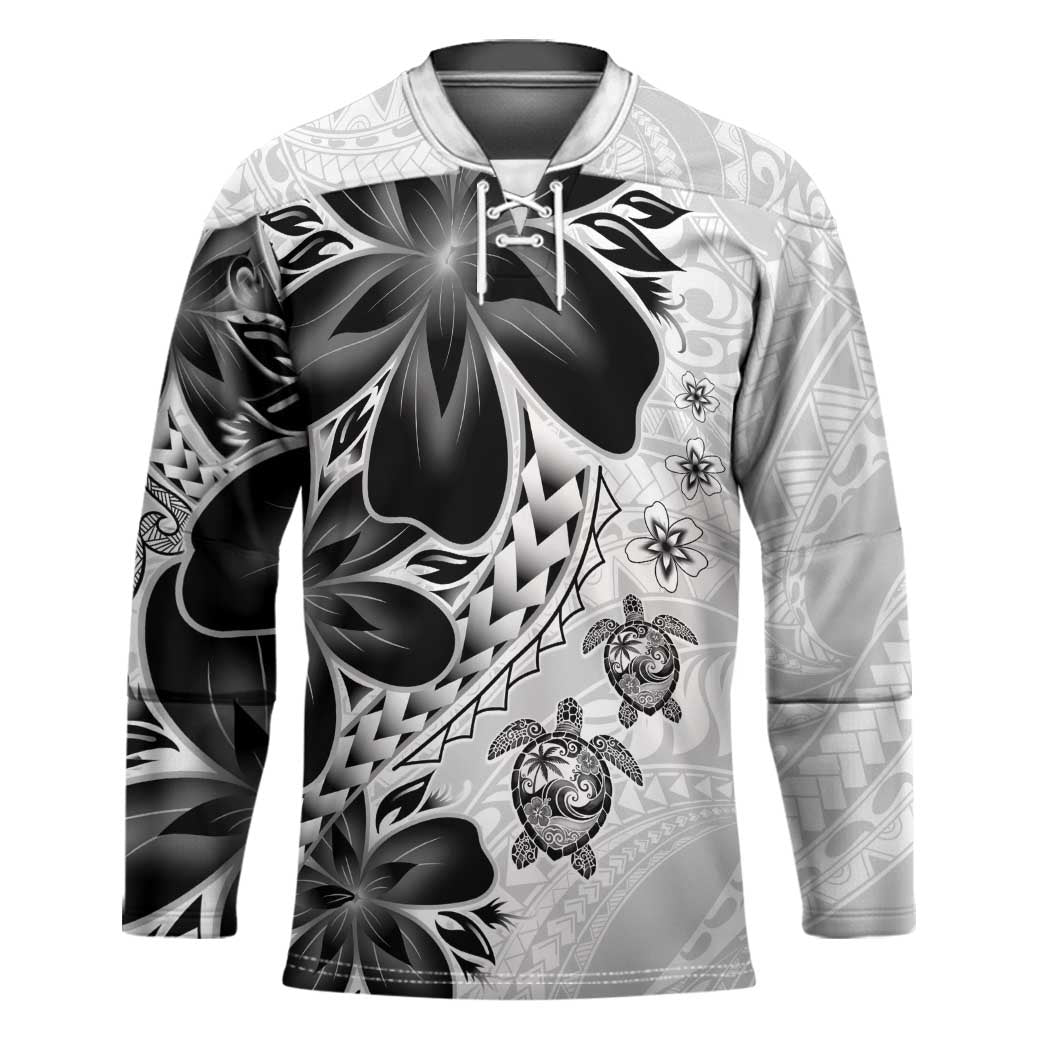 Polynesia Romantic Valentine Hockey Jersey Sea Turtle Couple With White Plumeria