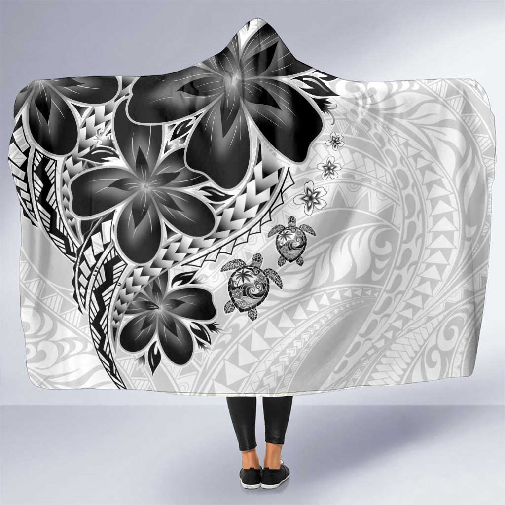 Polynesia Romantic Valentine Hooded Blanket Sea Turtle Couple With White Plumeria