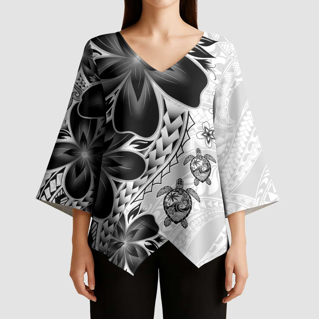Polynesia Romantic Valentine Kimono Sleeve Blouse Sea Turtle Couple With White Plumeria