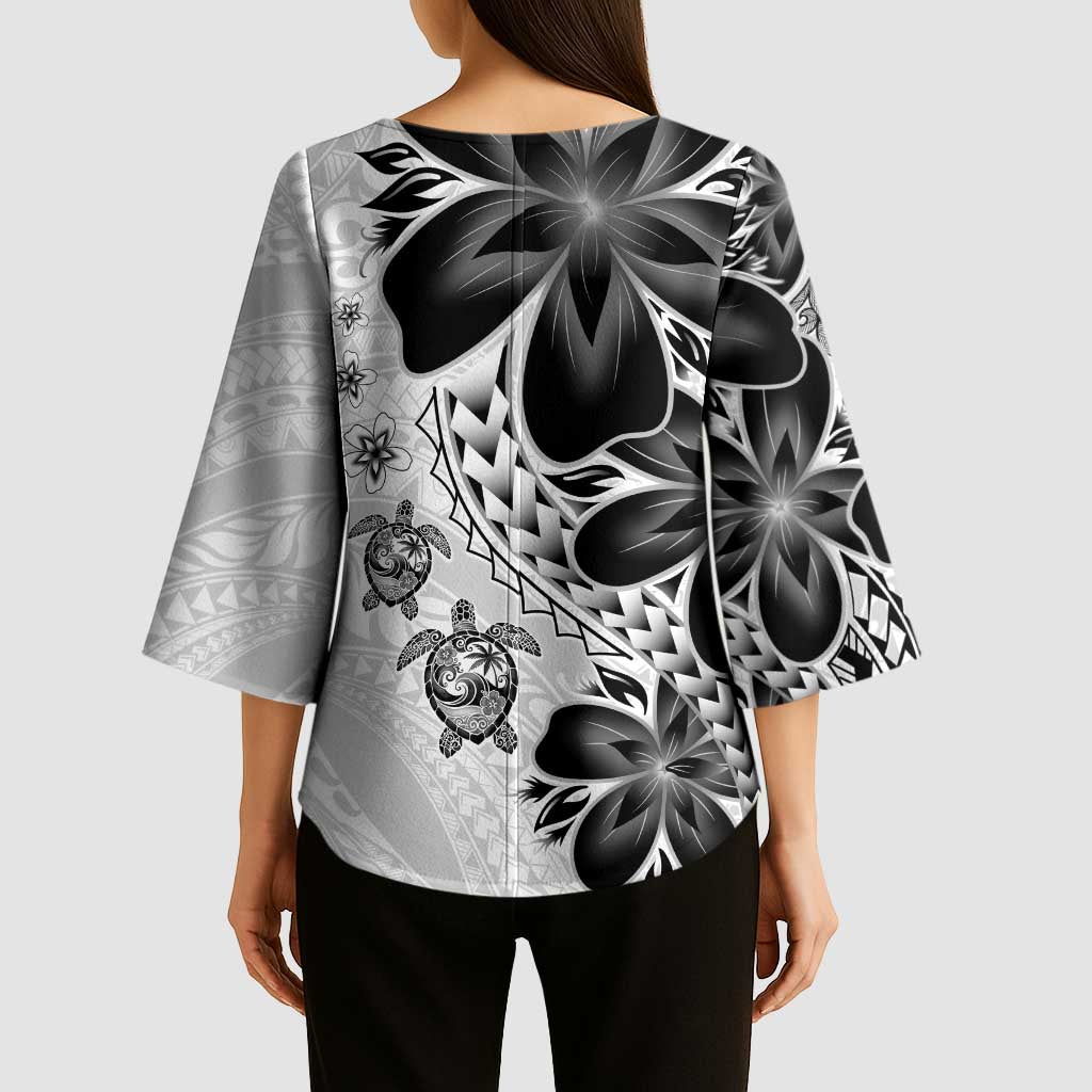 Polynesia Romantic Valentine Kimono Sleeve Blouse Sea Turtle Couple With White Plumeria