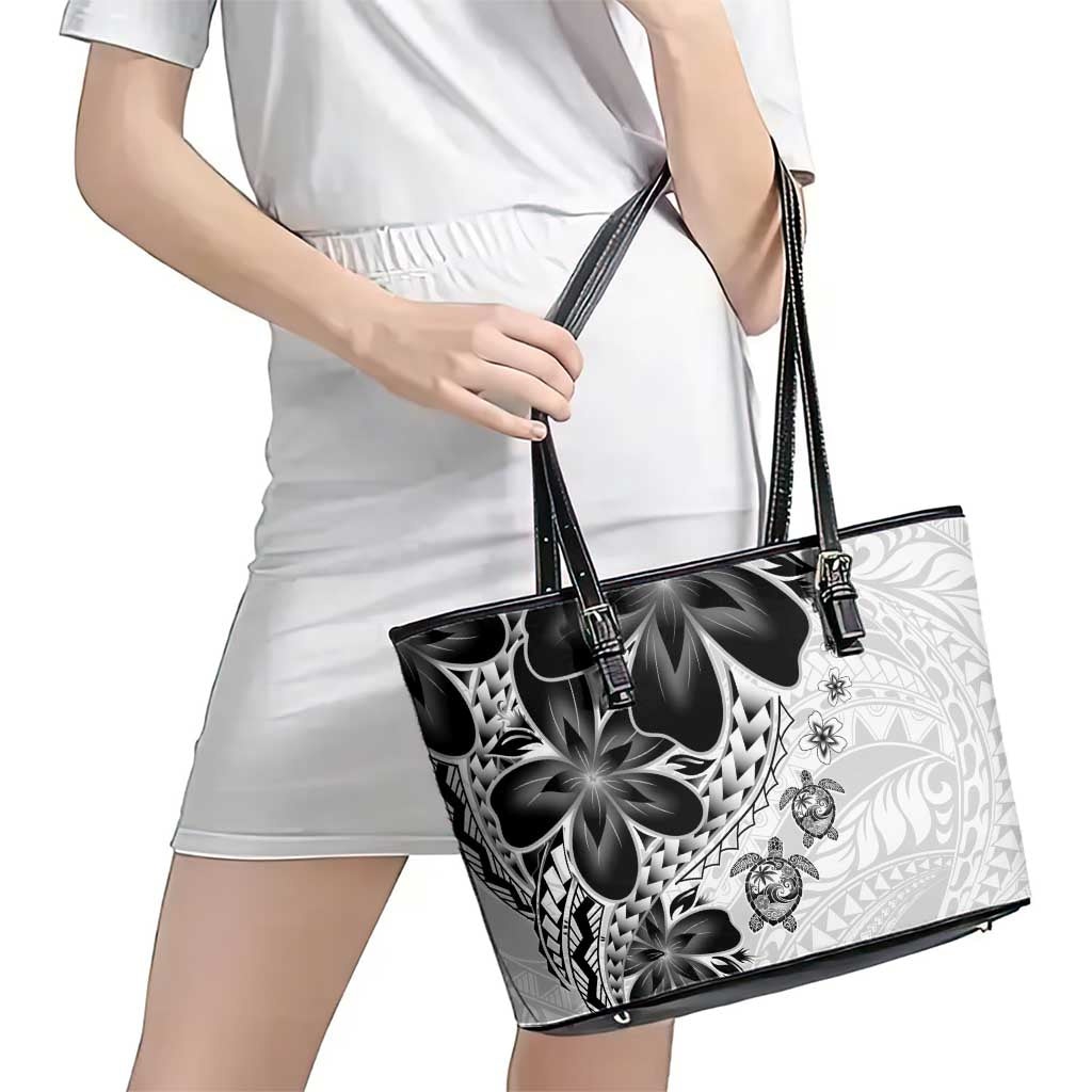 Polynesia Romantic Valentine Leather Tote Bag Sea Turtle Couple With White Plumeria