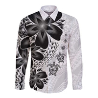 Polynesia Romantic Valentine Long Sleeve Button Shirt Sea Turtle Couple With White Plumeria
